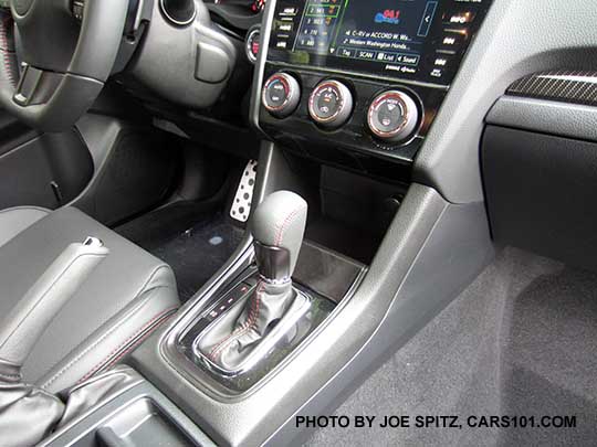 2018 Subaru WRX Limited CVT transmission with gloss black trim, leather shift knob with red stitching