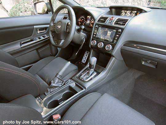 2018 Subaru WRX Premium CVT interior, dashboard and center console. CVT transmission shown.