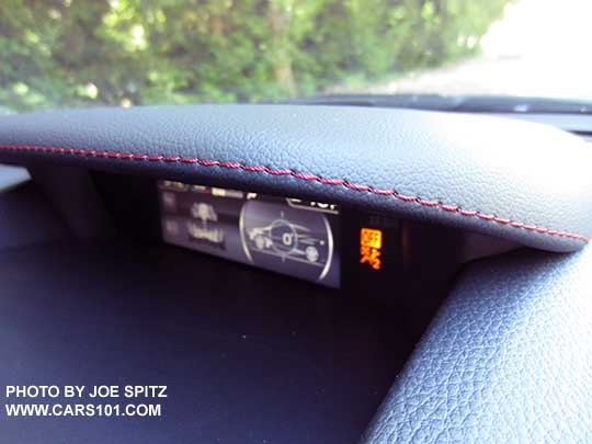 closeup of the red stitching on the 2018 Subaru WRX and STI info display overhang