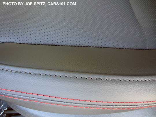 closeup of the 2018 Subaru WRX Limited black perforated leather, red stitching
