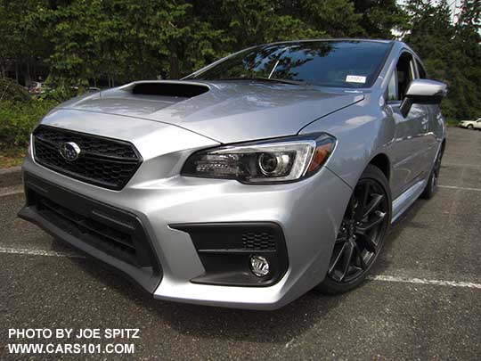 closeup front view of the 2018 Subaru WRX Limited, ice silver