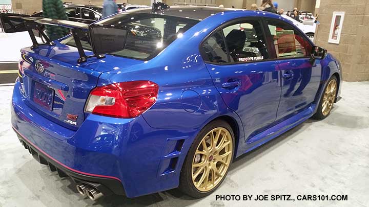 2018 Subaru WRX STI Type RA performance model with 310hp.  500 will be made, available April 2018 in WR Blue (shown), Crystal Black, or Crystal White.  Photo at 2107 Seattle Auto Show