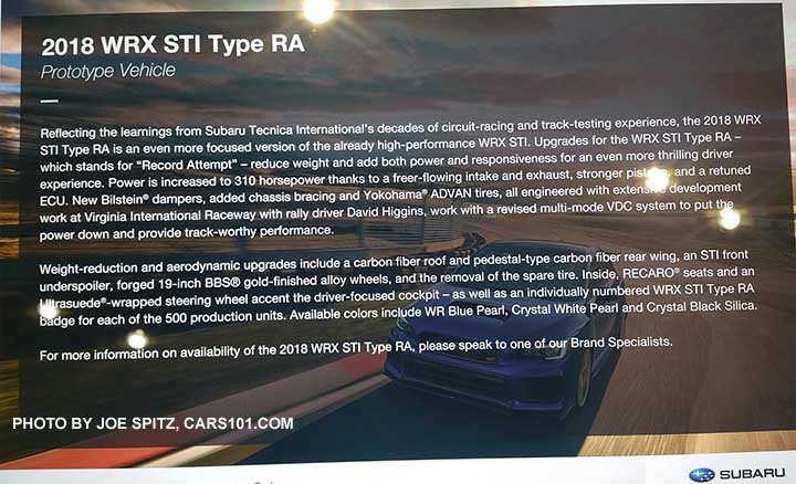 2018 Subaru WRX STI Type information at the 2017 Seattle Auto Show.