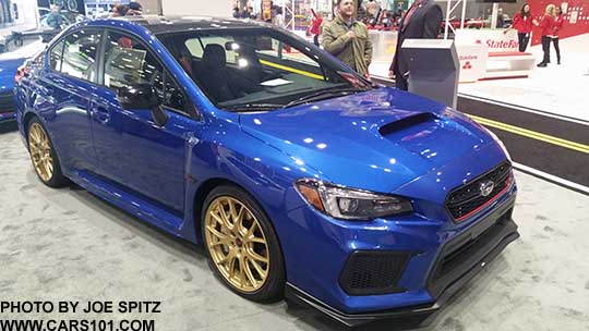 2018 Subaru WRX STI Type RA at the 2017 Seattle Auto Show. WR Blue shown.