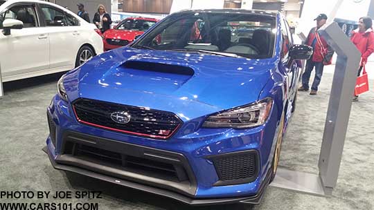 2018 Subaru WRX STI Type RA at the 2017 Seattle Auto Show. WR Blue shown