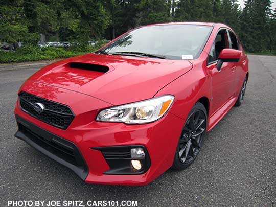 2018 Subaru WRX Premium front view, Pure Red color shown