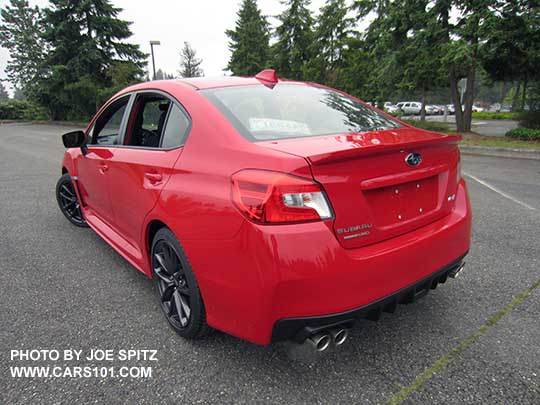 2018 Subaru WRX Premium rear view, Pure Red color shown