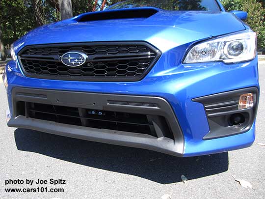 closeup of the front of the 2018 Subaru WRX, wr blue color
