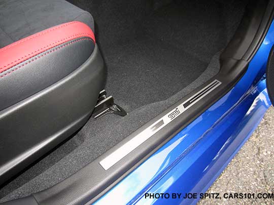 2018 Subaru STI standard door sill plate. Optional on WRX.