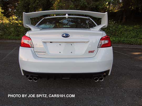 2018 Subaru WRX STI tall wing spoiler, crystal white shown