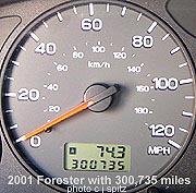 2001 Forester odometer with 300,735 miles, July 27, 2008