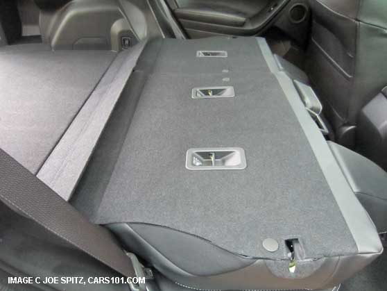 2014 forester with rear seat folded flat. LATCH child safety tether shown